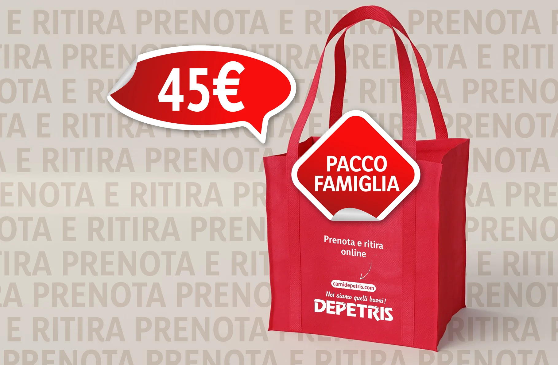 Grafica Pacco Famiglia Carni Depetris Prenota e Ritira con prezzo 45 euro